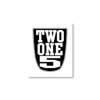 two one five logo on a black background
