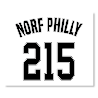 norf philly's jersey with the word'norf philly'in black and white
